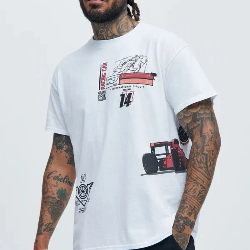 White Racing Graphic Tee with Red Accents - Men